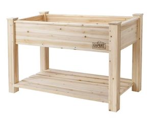 lot 37465 image: Expert Gardener Natural Wood Raised Garden Bed (4ft L x 2ft W x 31in H)-Hardware is not included.  - Retail $89