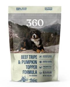 lot 37473 image: 360 Pet Nutrition Topper Beef Tripe & Pumpkin 4oz (Best By 021128)