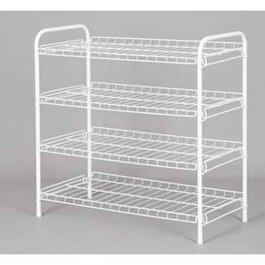 lot 40404 image: Mainstays 4-Tier Steel Wire Shoe Organizer  Holds up to 12 Pairs  Arctic White