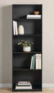 lot 40409 image: Mainstays 5-Shelf Bookcase with Adjustable Shelves, True Black Oak