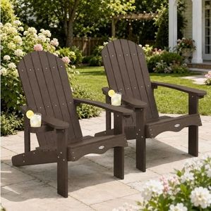 lot 40428 image: Set of 2 Dark Brown Adirondack Outdoor Chairs