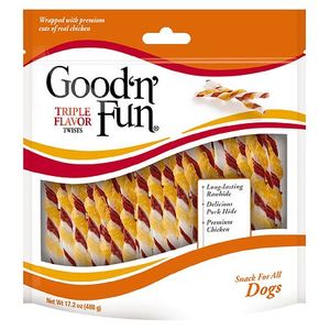 lot 41660 image: Good n Fun Triple Flavor Twists  Rawhide Chews for All Dogs  70 Count BEST BY 01282028