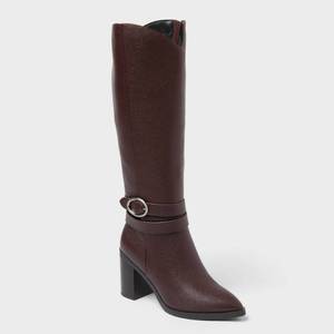 lot 41700 image: Womens Rhonda Under Knee Heeled Boots with Memory Foam Insole - A New Day Burgundy Size 7