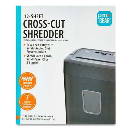 lot 38913 image: PenGear 12-Sheet Cross-Cut PaperCredit Card Shredder with 5.5 Gallon Bin  Black  Home & Office Use