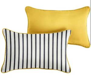 lot 37491 image: 2-Pack Sunbrella Blue White Stripe with Sunflower Yellow Rectangular Outdoor Lumbar Pillow (14x24) - Retail $63