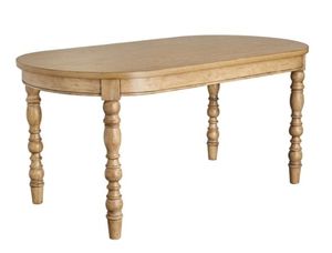 lot 40450 image: THE PIONEER WOMAN WILLA HEIRLOOM WHEAT Dining Table HEIRLOOM WHEAT FINISH STURDY RUBBERWOOD CONSTRUCTION SCULPTED, TURNED WOOD LEGS SPACIOUS OVAL SHAPED TABLE TOP 65 IN W x 35 IN D x 30.25 IN H (165.1 cm x 88.9 cm x 76.8 cm) - Retail $982