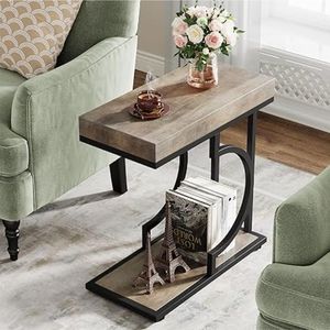 lot 40451 image: Narrow Side Table for Couch, C Shaped End Table with Metal Frame, Farmhouse Bedside Tables, Small Sofa Tables for Small Spaces, Living Room  (NOT EXACT WITH STOCK PHOTO)