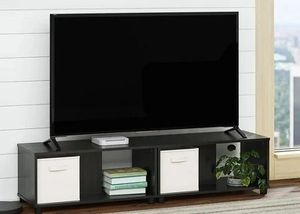 lot 40452 image: Mainstays Expandable Side by Side or Stacking TV Stand for TVs up to 70 inches, Black Oak
