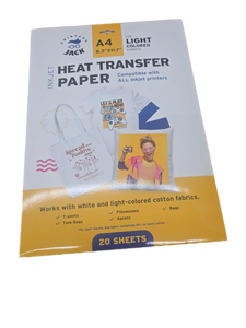 lot 41731 image: Printers Jack A4 Inkjet Heat Transfer Paper for Light Colored Fabrics 20 Sheets