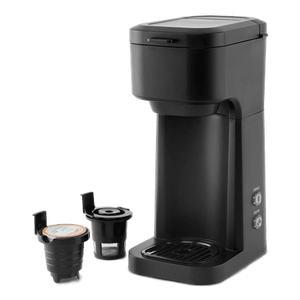 lot 41747 image: Mainstays Black Matte Dual Brew Coffee Maker  Single Serve  Auto Shutoff  14 oz Reservoir