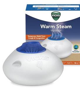 lot 41776 image: Vicks Warm Steam Vaporizer Humidifier with Night Light, 1.5 gal, 600 Sq. ft, White, V150SGNLUPCV2