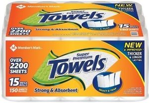 lot 42242 image: Members Mark Super Premium 2-Ply Select & Tear Paper Towels (150 Sheetsroll, 15 Rolls)
