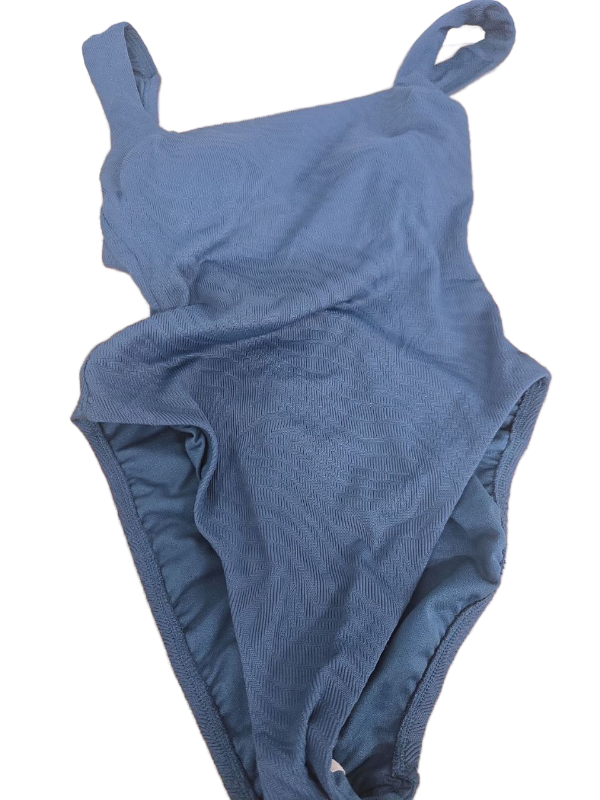 lot 38973 image: Womens Jacquard Squareneck High Leg Medium Coverage One Piece Swimsuit - Shade & Shore Blue Nylon Spandex Blend, Removable Cups -Size XS