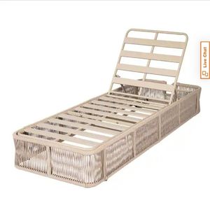 lot 40464 image: Shane Beige Metal and Rope Weave Adjustable Patio Outdoor Chaise Lounge - Retail $350