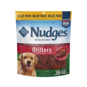 lot 41814 image: Blue Buffalo Nudges Grillers Natural Dog Treats with Beef Steak - 36oz, BEST BY AUG 26, 2027