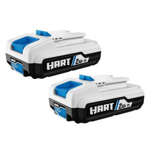 lot 41816 image: HART 2-Pack 20-Volt 2.0Ah Lithium-Ion Batteries (Charger Not Included)  Retail $98