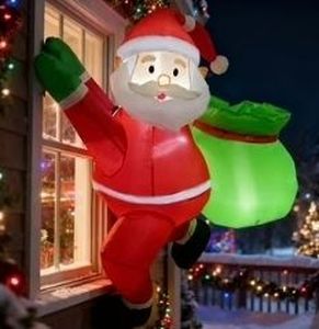 lot 42265 image: Magotan 4ft Christmas Inflatables Outdoor Decoration Santa Claus Christmas Blow Ups with Built in LED Lights Climb Over the Wall Santa Claus