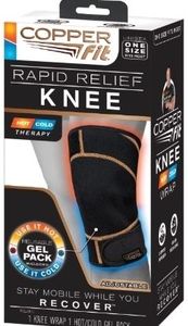 lot 42302 image: Rapid Relief One Size Fits Most Copper Infused Adjustable Compression Knee Wrap with Gel-Pack in Black