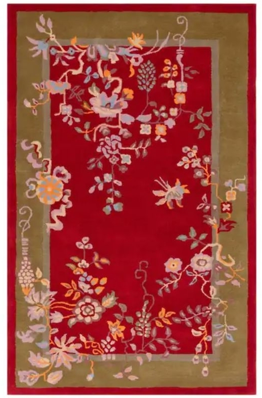 lot 36282 image: SAFAVIEH Metro 5 ft. x 8 ft. RedGreen Ornate Floral Border Area Rug - Retail $391