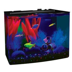 lot 40488 image: GloFish Crescent Aquarium Kit 3 Gallons, Plastic Includes Hidden Blue LED Light and Internal Filter - Retail $55