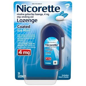 lot 41873 image: Nicorette Coated Nicotine Lozenges Stop Smoking Aid 4 Mg Mint - 20 Ct, Best By 042028, Bring I.D., Must be 21 years old to buy