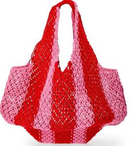 lot 41882 image: No Boundaries Womens Festival Crochet Stripe Hobo Bag, Pink Jubilee Stripe