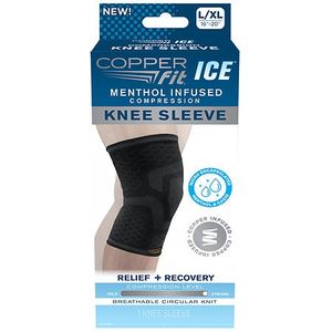 lot 41911 image: Copper Fit� ICE Compression Knee Sleeve  Menthol Infused  LargeXL  Black  1-Pack  FSA HSA Eligible