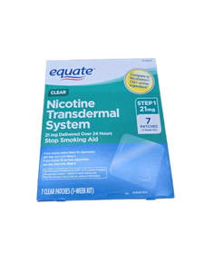 lot 41913 image: Equate Nicotine Transdermal System Patches  Step 1  21 mg  7 Count Best By 062028, Must Have an I.D., 21 Years or Older to Buy