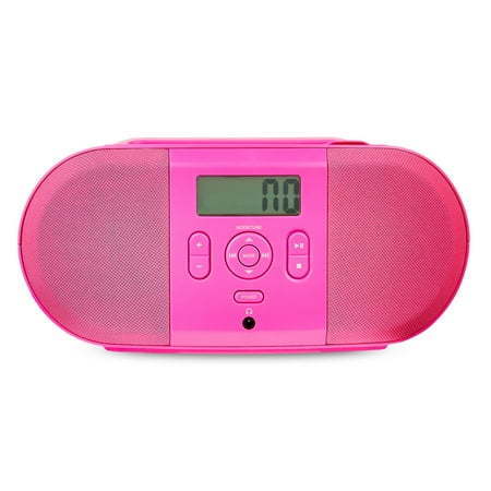 lot 41110 image: onn. Portable CD Boombox with Digital FM Radio Pink UNABLE TO TEST, MISSING CORD, LOOSE WIRE, SEE PICTURES
