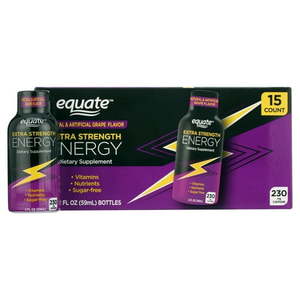 lot 37541 image: Equate Extra Strength Energy Dietary Supplement  Caffeine 230mg  Grape Flavor 15 Pack, (Best By October 01, 2027)