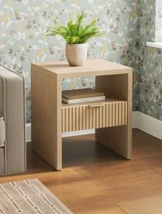 lot 40521 image: Groove Dowel Side Table with Shelf Natural Wood - Threshold Fully Assembled- Damaged