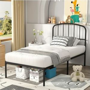 lot 40530 image: Mainstays Crew Twin Metal Platform Bed With Curved Headboard, Black Steel