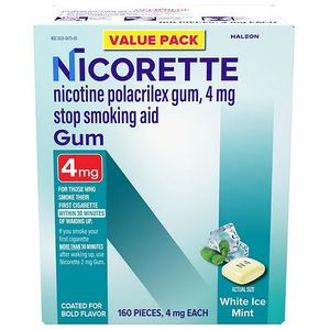 lot 41940 image: Nicorette White Ice Mint 4 mg Nicotine Polacrilex Gum - 160ct Habit Treatments, Nicotine Replacements 112027, Must Be 21 Years Old or Older to Buy