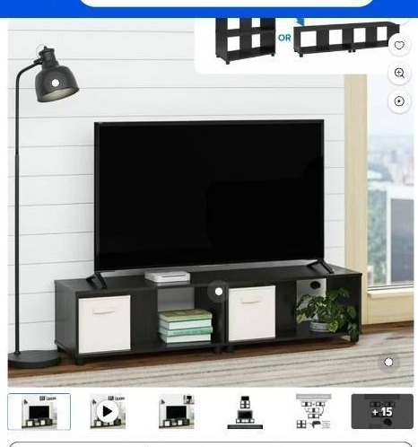 lot 35901 image: Mainstays Expandable Side by Side or Stacking TV Stand for TVs up to 70 inches, Black Oak