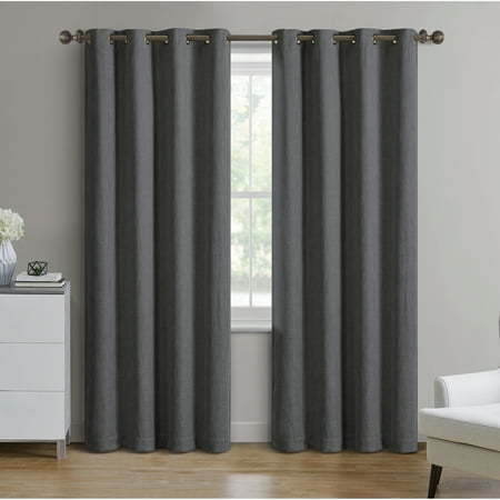 lot 42010 image: Better Homes & Gardens Woven Textured Grommet Blackout Curtain Panel  1-Piece  Gray  50  W x 95  L