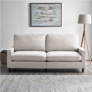 lot 40537 image: Mainstays 77 Square Arm Sofa, Light Grey (Liner Ripped )- Retail $297