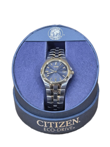lot 41992 image: Citizen Eco-Drive WR100 Two-Tone Blue Dial Watch with Box - Retail $100