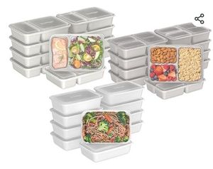 lot 42332 image: Bentgo Prep 60-Piece Meal Prep Kit - Reusable PFAS & BPA-Free Food Containers, 1-Compartment, 2-Compartment, & 3-Compartments - Microwave, Freezer, & Dishwasher Safe (White Stone)