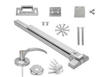 lot 30888 image: 31.580cm Stainless Steel Commercial Door Push Bar Panic Exit Device with Exterior Lever Handle - Fits 30- 37 Wood & Metal Doors - Retail $90