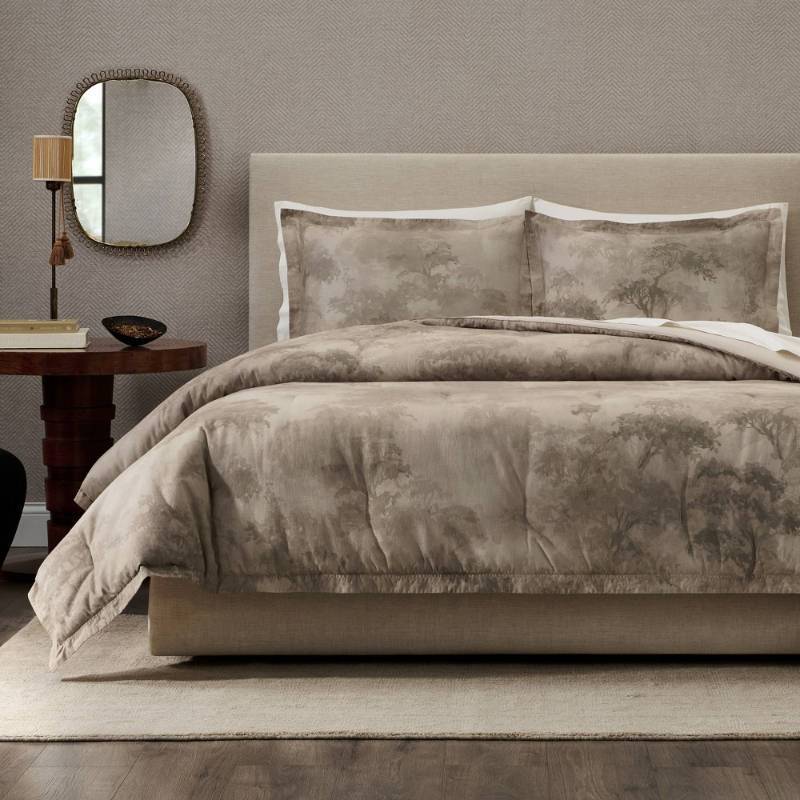 lot 41274 image: Jeremiah Brent Home 3pc FullQueen Walk in the Woods Cotton Comforter Set Brown - Retail $99