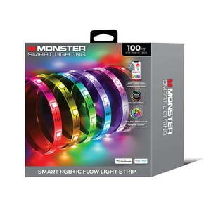 lot 39064 image: Monster Smart 100ft Indoor Multi-Color Flow LED Light Strip  Sound Reactive Razer Corded Electric - Retail $51
