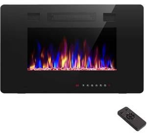 R.W.FLAME C3 Series 30" Black Ultra-Thin Recessed Wall-Mounted Electric Fireplace - Retail: $268