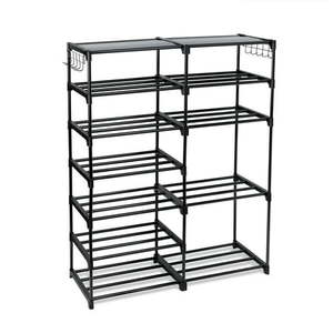lot 40573 image: Mainstays 7-Tier Space-Saving Shoe Rack  Holds up to 21 Pairs  Black