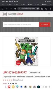 lot 42399 image: Crayola 28 Pages and Poster Minecraft Coloring Book 10x8