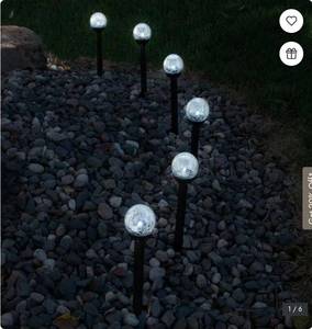 lot 42402 image: Pure Garden Crackle Globe Solar Powered LED Path Light-Black set of 11
