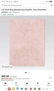 lot 42407 image: 5x7 Plush Shag Washable Area Rug Pink - Retail $80