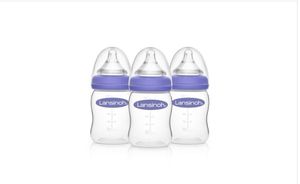 lot 42421 image: Lansinoh Anti-Colic Baby Bottles with Slow Flow Nipples (Size S) - 5oz3pk BPA-Free, Silicone Nipples