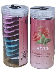 lot 37622 image: Jiaoyue Ice & Fire Oral Sex Liquid Strawberry & Mint Flavored 10 Pack Bundle, Best By 03152026