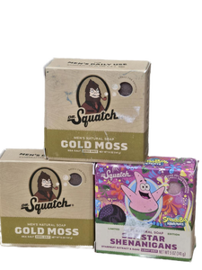 lot 37629 image: Dr. Squatch Natural Soap Bundle - Gold Moss x2 & SpongeBob Star Shenanigans