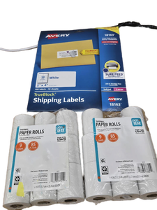 lot 37635 image: Avery TrueBlock Shipping Labels & PenGear Thermal Paper Rolls Bundle, Missing 1 Paper Roll